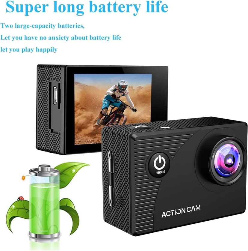Xilecam Action Camera 1080P 30fps Sports Camera 40m/131ft Underwater Waterproof with 2 Batteries and Multi-Function Accessory
