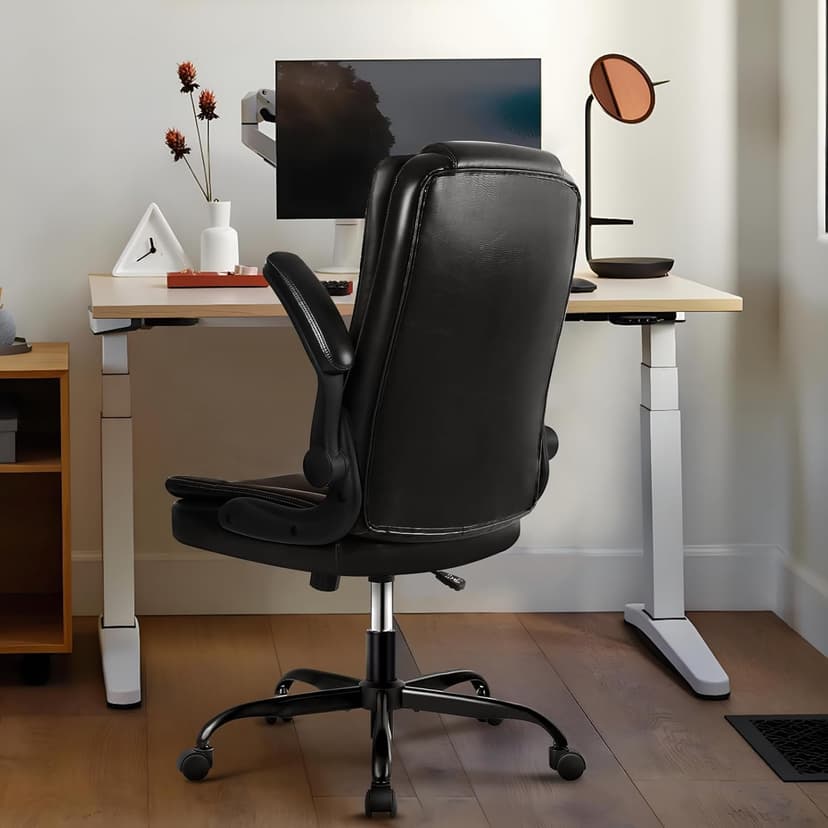 VITESSE Ergonomic Office Chair with Flip-up Armrests, Big and Tall Leather Executive Office Chair, High Back Lumbar Support Home Computer Desk Chair, Heavy and Duty Computer Chair (Black)