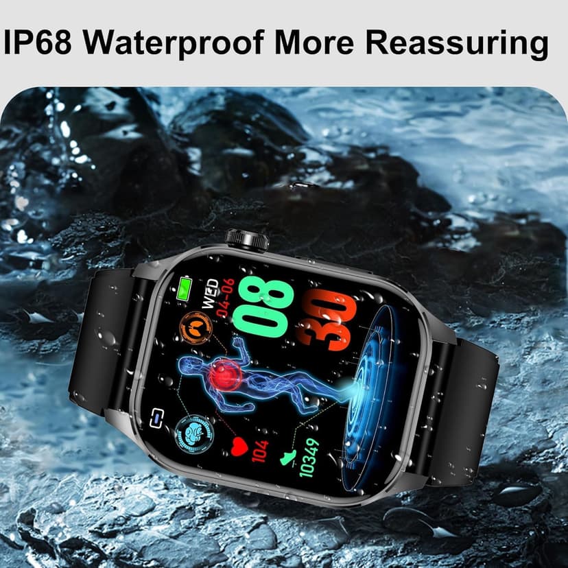 Advanced Health Smartwatch for Women Men with Real-Time Monitoring of Heart Rate, Blood Oxygen, Body Temperature, Blood Pressure, Sleep Auality and Stress Levels.Always-On Display, for Android & iOS