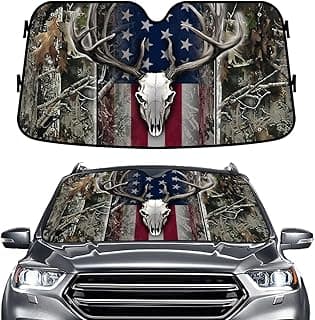 GENANY Hunting Car Sun Shade for Car SUV Truck (55x30 inches), Deer Skull Sun Shade Windshield, Shades for Front Windows, Protector Blocks UV, Car Decor