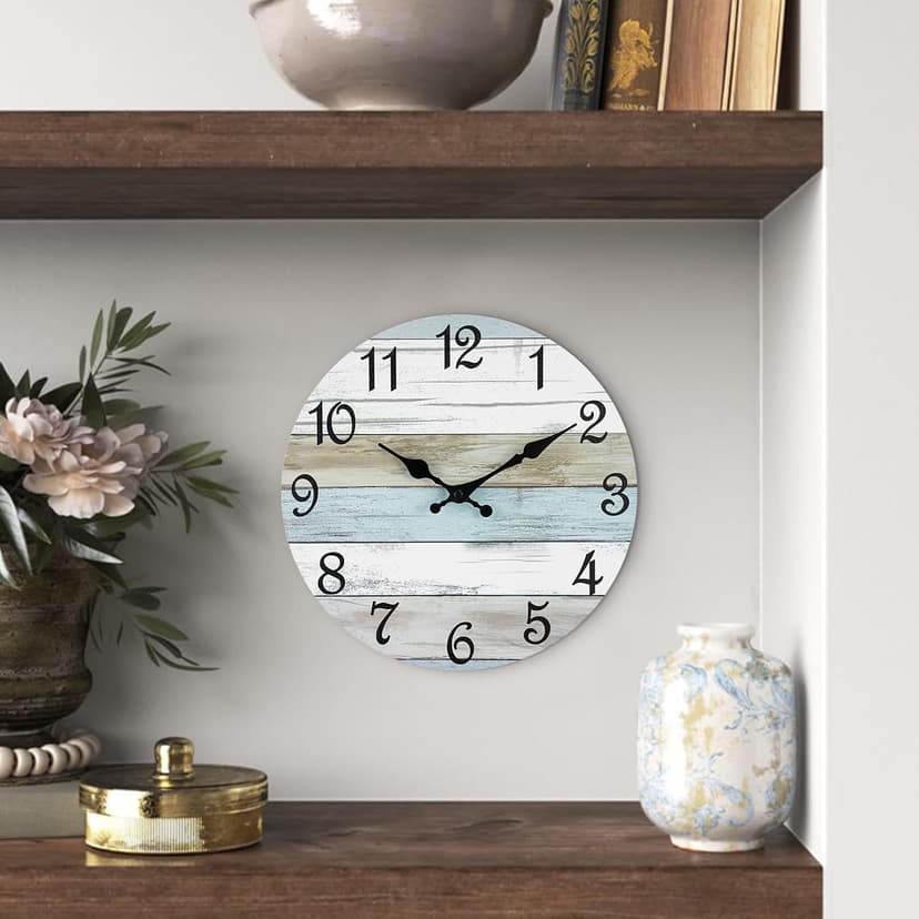 CHYLIN Wall Clock, Silent Non Ticking Battery Operated, Rustic Coastal Country Clock Decorative for Bathroom Kitchen Bedroom 8