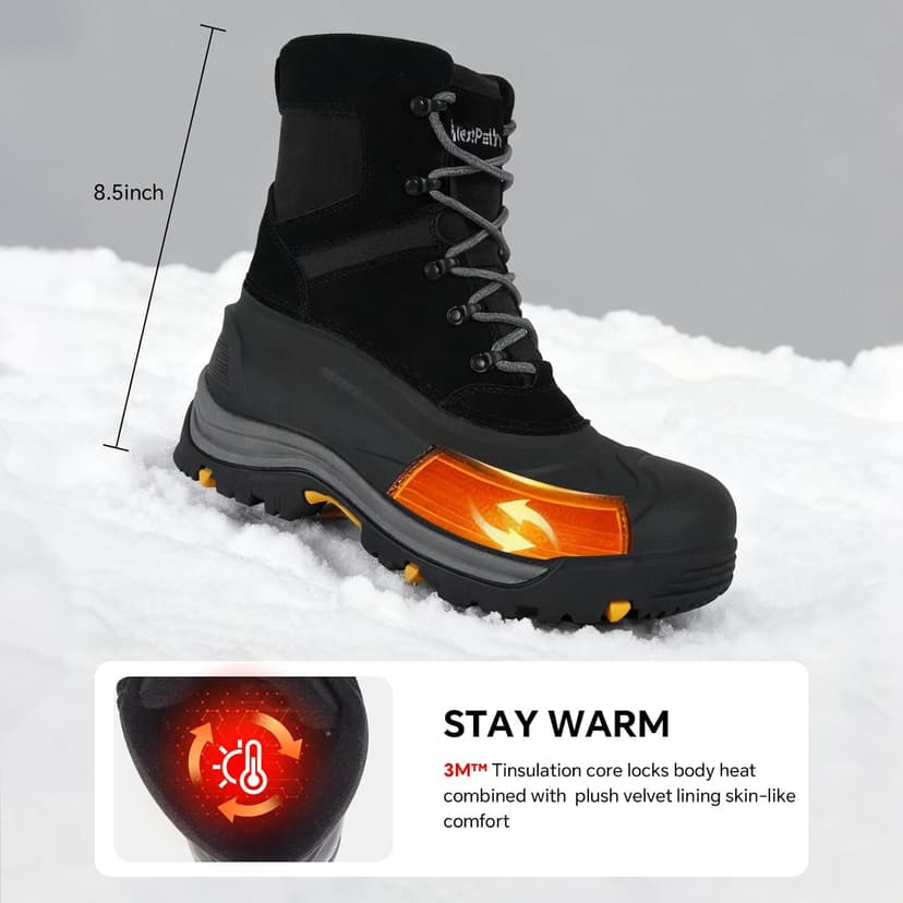 Nextpath Men's Snow Boots Winter Boots For Men Waterproof Insulated Winter Work Boots For Men 8 Inch Snow Hiking Boots