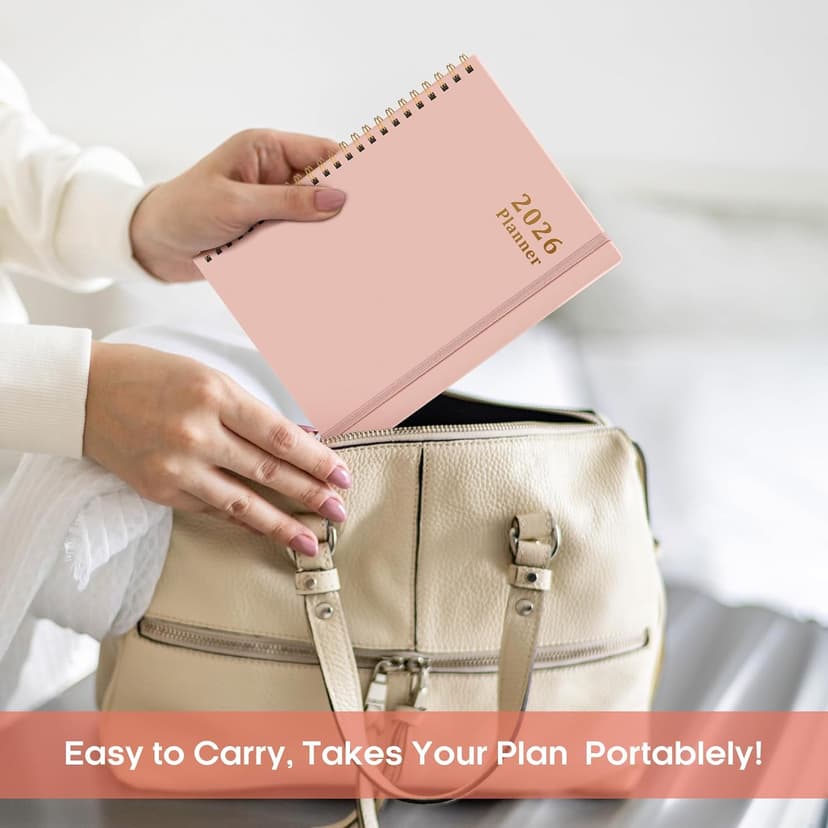 2026 Planner, Weekly and Monthly Calendar Planner, January 2026 - December 2026, Hardcover 2026 Calendar Book with Tabs For Women & Men, Inner Pocket, Spiral Bound, Perfect for Office Home School Supplies - A5 (6.3" x 8.5"), Pink