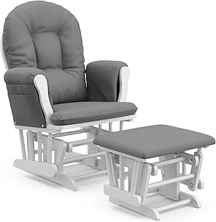Storkcraft Premium Hoop Glider & Ottoman (White/Gray) — GREENGUARD Gold Certified Nursery Glider, Solid Wood Craftsmanship, Smooth-Gliding, Award-Winning