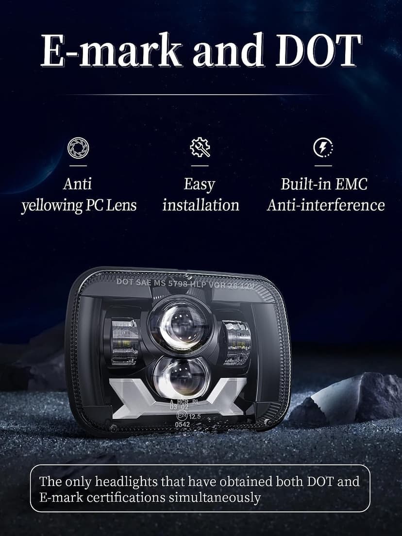 HWSTAR New 180W 1000% Bright H6054 5x7 7x6 Led Headlights Compatible with Jeep Cherokee XJ Wrangler YJ Emark DOT Anti-glare Turn Signal Hi/Low Sealed Beam Ford Chevy GMC Toyota Nissan van pickup etc