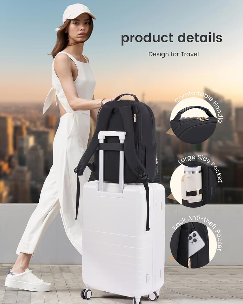 LOVEVOOK Laptop Backpack for Women with 2X Extra-Large Tumbler Pockets, 15.6" Work Backpack Purse, Travel Personal Item Bag, Carry On Business Computer Bag for Office, School, or Gift, Sage Green