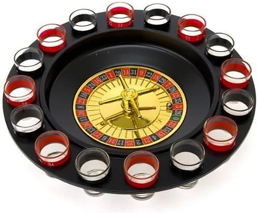 Shot Glass Roulette Drinking Game – 16-Piece Red/Black Set with 2 Metal Balls, Fun Adult Party Game for White Elephant, Game Nights, and Gifts B001JSX7KW