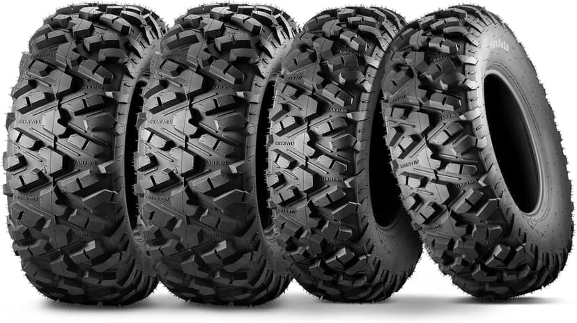 MaxAuto Set of 4 AT25x8-12 & AT25x10-12 ATV UTV Mud Sand Tires,25x8x12 Front & 25x10x12 Rear All-Terrain Off-Road Tires,6 PR, Tubeless,4 Pack in 2 Packages