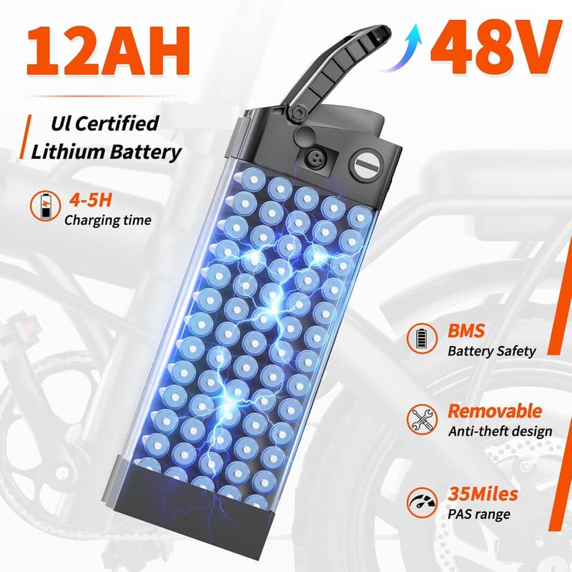 Folding Electric Bike for Adults, 500W Motor 25MPH & 35Miles Long Range, 14” Mini E-Bike with Removable 48V 576Wh Battery, UL Certified Electric Bicycle for Commuting & Teens