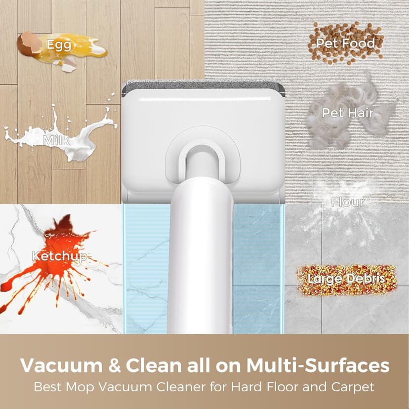 Wet Dry Vacuum Cleaner, 180° Lay-Flat Cordless Vacuum Mop Combo with Edge Cleaning, All-in-One Floor Cleaner for Hard Floors, Self-Cleaning, 45mins Runtime, LED Display, Voice Prompts