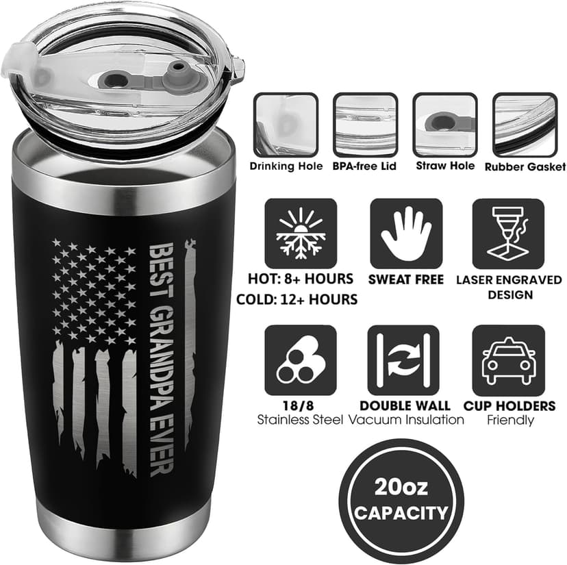 Grandpa Gifts - Grandpa Birthday Gifts from Grandchildren - Fathers Day Gift, Birthday Christmas for Grandfather - Grandfather Gift Ideas from Granddaughter, Grandson - 20 Oz Black Tumbler