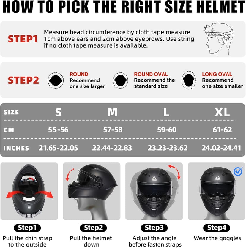 TRIANGLE Motorcycle Helmets Full face Helmet for Adults Men and Women Dual Visor with Internal Sunshield DOT Approved