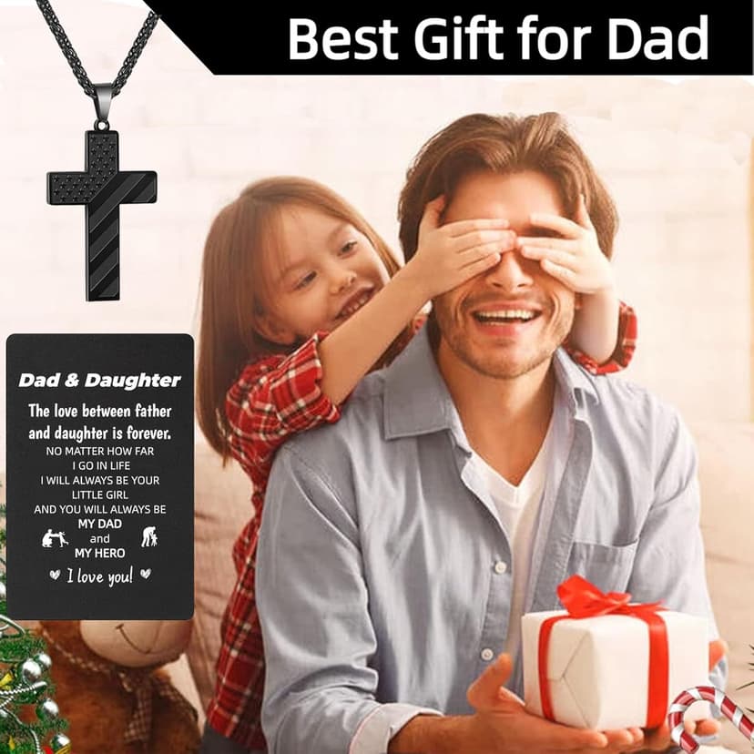 Gift for Dad, Cross Necklace Wallet Card for Dad, Father's Day Birthday Christmas Gift for Father from Daughter Son
