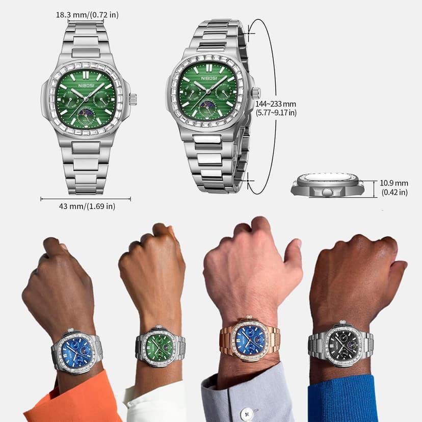 NIBOSI Men's Watches - Analog Quartz Chronograph Watch for Men, Waterproof Luxury Diamond Luminous Dial Business Dress Watch for Anniversary Graduation and Birthday Gifts