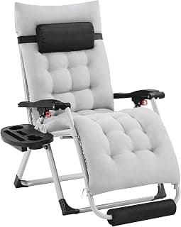 Yaheetech Zero Gravity Chair, Folding Reclining Lounge Recliner with Removable Pad & Headrest & Side Cup Holder Tray for Indoor and Outdoor Gray/1