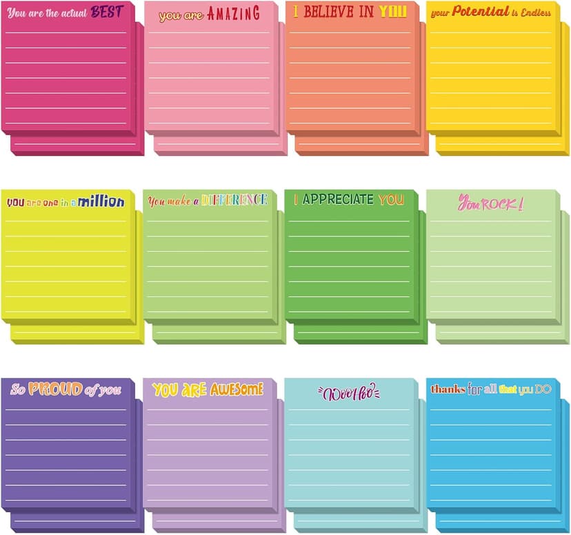 Yinder 24 Pcs Inspirational Sticky Notes with Lines Cute Motivational Sticky Notes Pad Employee Appreciation Gifts Bulk for Teacher Nurse Coworkers Office 3 x 3''(Dark Color,Appreciation)