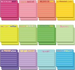 Yinder 24 Pcs Inspirational Sticky Notes with Lines Cute Motivational Sticky Notes Pad Employee Appreciation Gifts Bulk for Teacher Nurse Coworkers Office 3 x 3''(Dark Color,Appreciation)