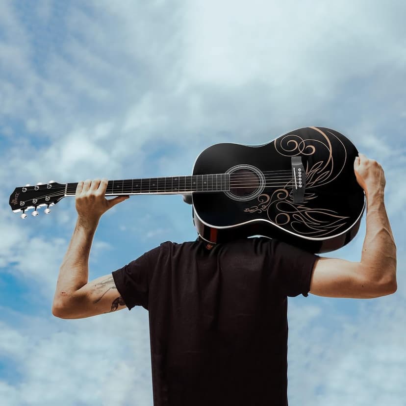 WINZZ AF227A 39 Inches Concert Acoustic Acustica Guitar with Full Kit, Delicate Vine