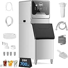 Commercial Ice Maker Machine 700 Lbs/24H Industrial Ice Maker Machine Commercial Ice Machine with 400Lbs Storage, Ice Ready in 5-12 min, Stainless Steel Ice Maker for Bar Cafe Business Restaurant