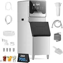 Commercial Ice Maker Machine 700 Lbs/24H Industrial Ice Maker Machine Commercial Ice Machine with 400Lbs Storage, Ice Ready in 5-12 min, Stainless Steel Ice Maker for Bar Cafe Business Restaurant