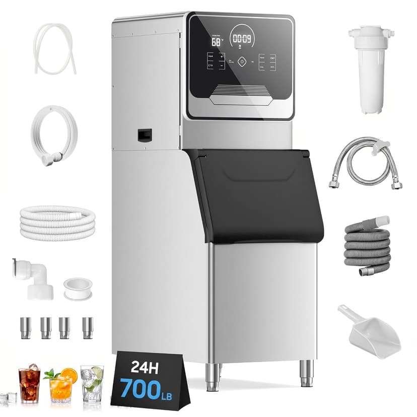 Commercial Ice Maker Machine 700 Lbs/24H Industrial Ice Maker Machine Commercial Ice Machine with 400Lbs Storage, Ice Ready in 5-12 min, Stainless Steel Ice Maker for Bar Cafe Business Restaurant