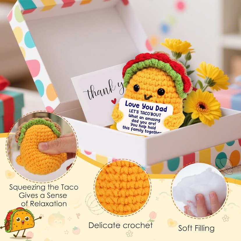 Dad Christmas Birthday Gifts from Daughter Son I Love Best Dad Ever Gifts for New Single Step Dads Thank You Daddy Cool Funny Present Fathers Day Handmade Crochet Taco Gift