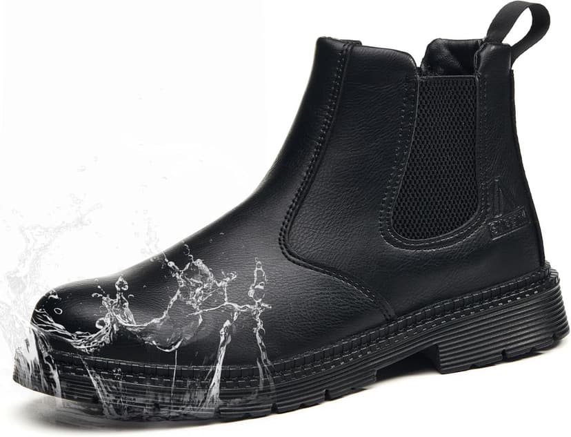 ZBVB Unisex-Adults Steel Toe Chelsea Boots, Men's Industrial Construction Shoes, Waterproof, Lightweight, Comfortable, Non-slip Safety Boots