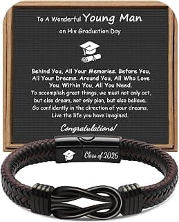 𝗚𝗿𝗮𝗱𝘂𝗮𝘁𝗶𝗼𝗻 𝗚𝗶𝗳𝘁𝘀 𝗳𝗼𝗿 𝗛𝗶𝗺 𝟮𝟬𝟮𝟱 High School, College Graduation Gifts for Men Class of 2025 Leather Stainless Steel Knot Bracelet for Son Boyfriend Brother Grandson Friends