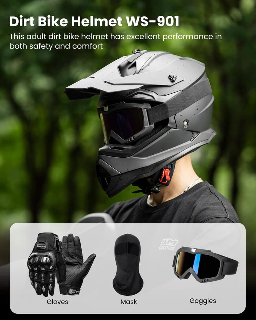 ILM Adult Dirt Bike Helmets Men Women Motocross ATV Off Road Helmet with Goggles Gloves Mask DOT Model WS901