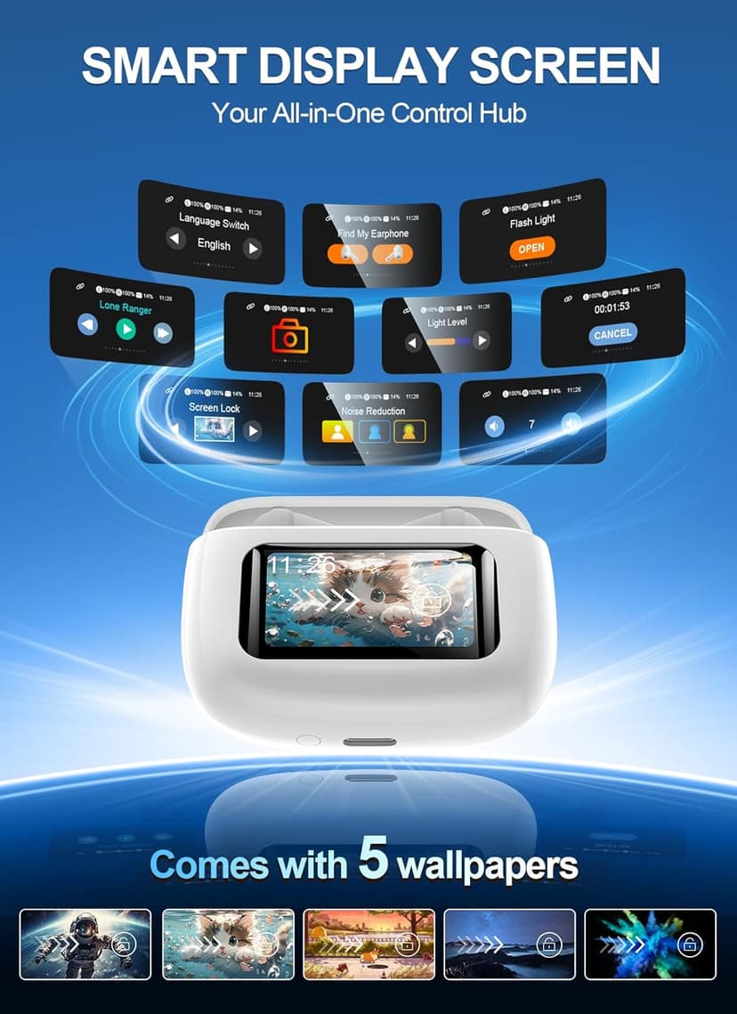 JGUG Wireless Earbuds Bluetooth 6.0 Headphones, Ear Buds with ANC Noise Cancelling, ENC Clear Calls, Touchscreen LED Display Case, 48H Playtime, Stereo Sound, IPX7 Waterproof for Sports Workout