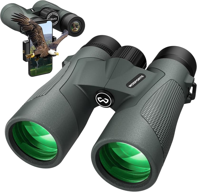 WOSPORTS 10x42 Binoculars for Adults - IP67 Waterproof Binoculars for Bird Watching, Camping, Hiking