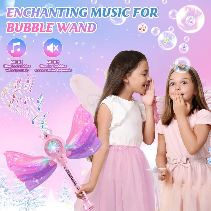 3 AA Batteries & 2 Bubble Solutions, Outdoor Party Birthday Gift for Girls 3-8, Bubble Machine for kids, Princess Toys, Pink Bubble Wand for Kids, LED Light Music Bubble Toys Girl Gifts Age 3+ B0BX57W4RX