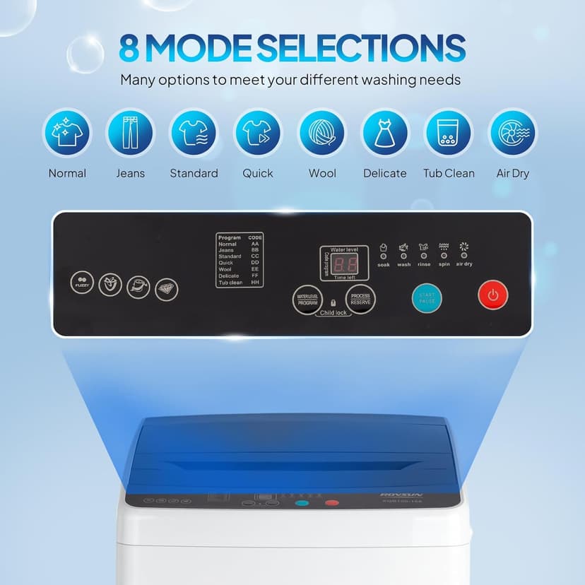 ROVSUN 30LBS Washing Machine, Full-Automatic Portable Washer with Stainless Steel Drum, Electric Laundry Machine, Washer and Spin Dryer Combo with Drain Pump for Home, Apartment