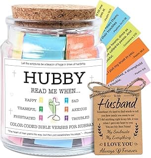 NewEleven Gifts For Husband - Husband Birthday Gift, Christian Gift For Him, Husbands - Anniversary Present For Him Hubby From Wife, Her - Decorative Glass Scripture Jar With 92 Bible Verse