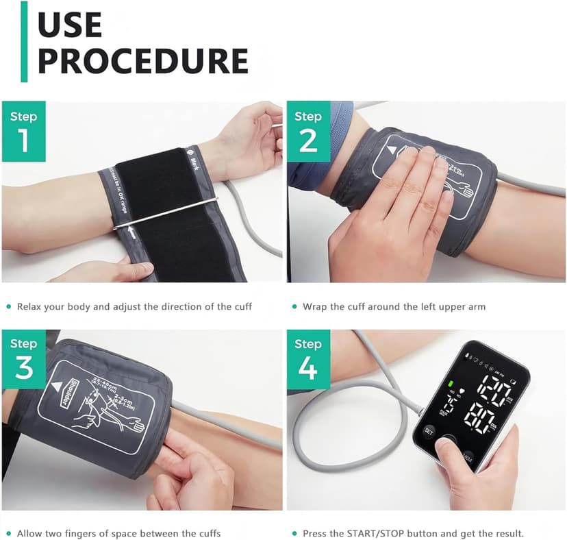 Oklar Blood Pressure Monitor Upper Arm Monitors for Home Use BP Machine Sphygmomanometer with 2x120 Reading Memory Adjustable Arm Cuff 8.7"-15.7" Large Display with LED Background Light Storage Bag