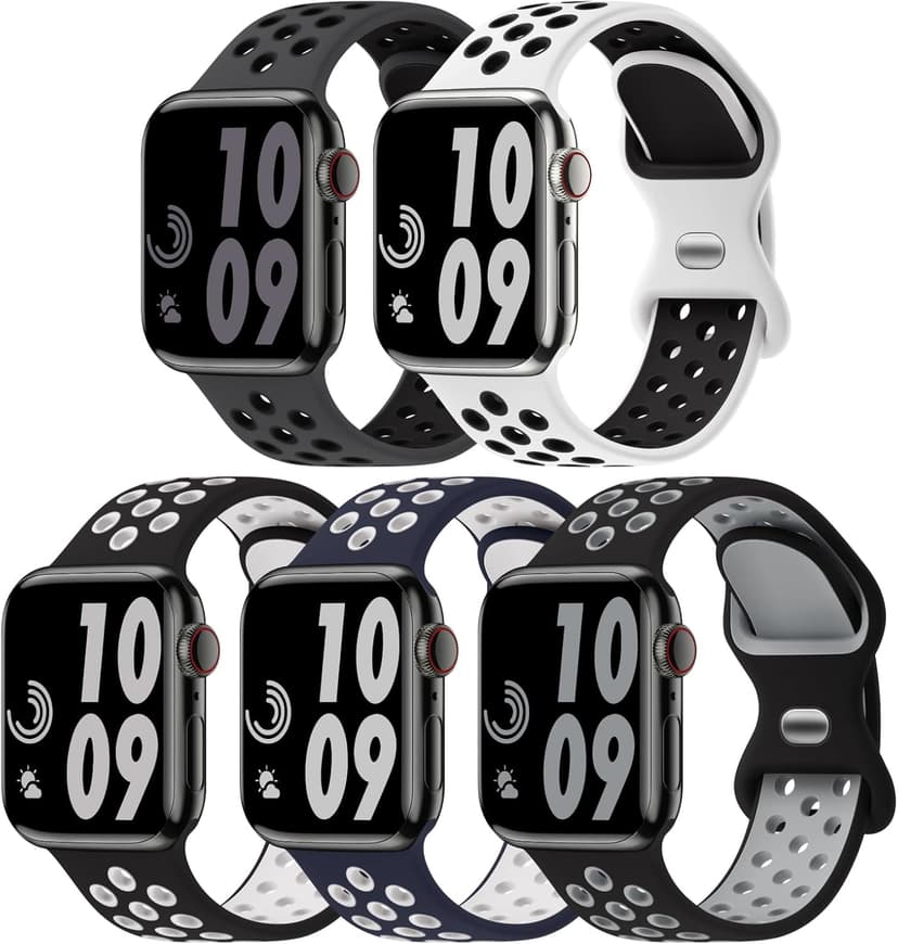 5 Pack Sport Bands Compatible with Apple Watch Band 44mm 45mm 46mm 42mm 41mm 40mm 38mm 49mm for Men Women, Breathable Silicone Wrist Strap for iWatch Series 11 10 9 8 7 6 5 4 3 2 1 SE3 2 1 Ultra3 2 1