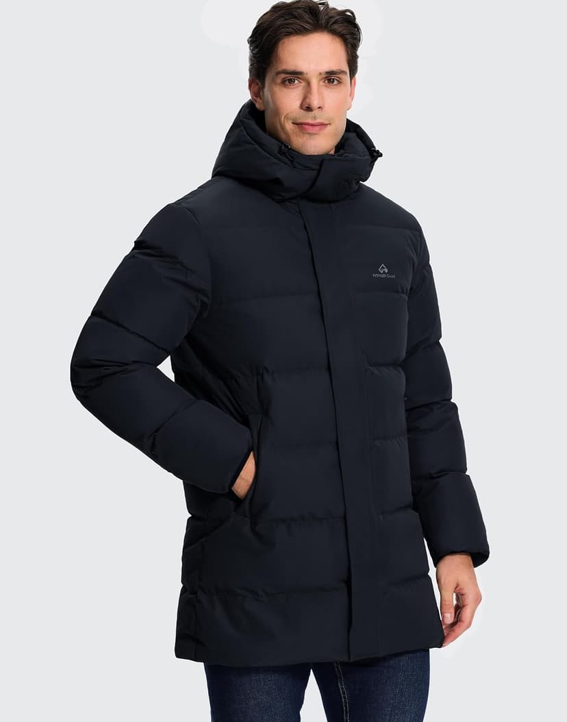 Pioneer Camp Men's Long Winter Coat Parka Hooded Down Jacket Full Zip Up Windproof Jacket Warm Thicken Puffer Jacket