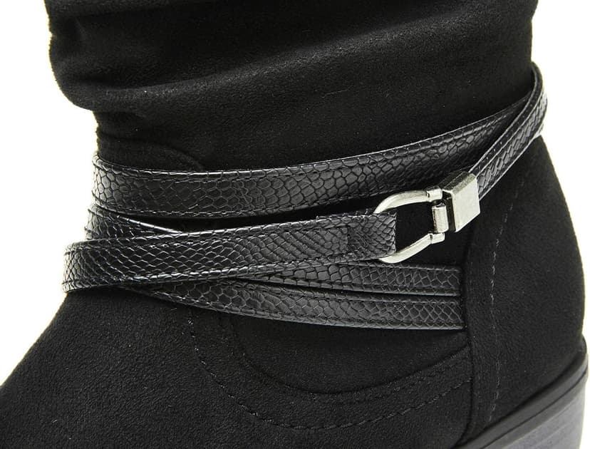 VJH confort Women's Mid Calf Boot,Round Toe Low Heel Comfort Slouchy Bootie with Side Zipper Buckle Strap