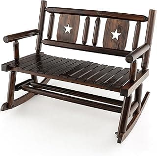 Giantex Outdoor Rocking Bench, Patio Loveseat Rocker for 2 w/Ergonomic Back & Log Arms, Carbonized Fir Wood Frame, Wooden Double Rocking Chair for Porch, Garden, 710 LB Capacity, Rustic Brown