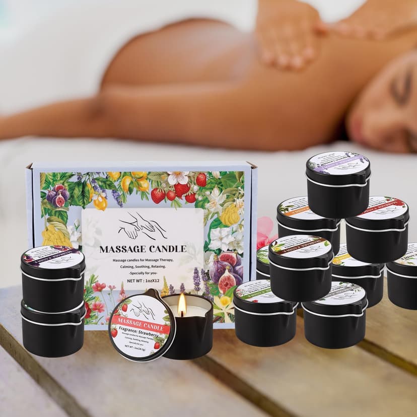 1oz Low Temperature Body Oil Scented Candles for Home Spa & Relaxation 12pcs Massage Oil Candle,Moisturising Natural Soybeans Gift Sets B0G4PYMTJP