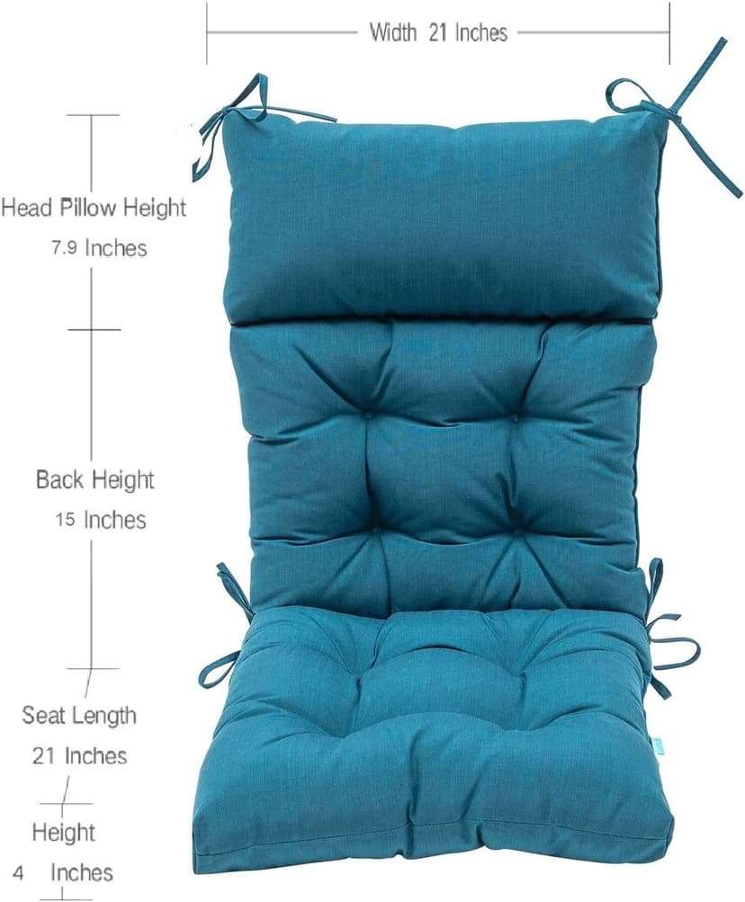 QILLOWAY Outdoor Rocking Chair Cushion 43.4x21 Inch, 100% Polyester Waterproof Patio Rocking Chair Cushion, High Back Weatherproof Chair Pad for Adirondack & Outdoor Furniture, Peacock Blue
