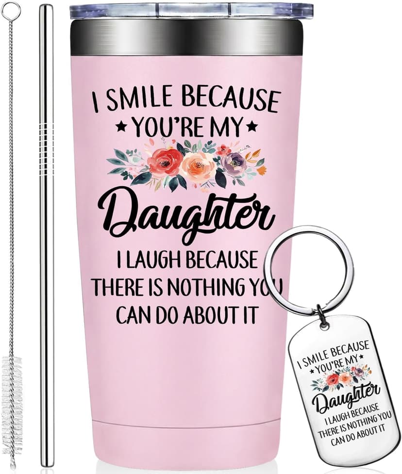 Mothers Day, Christmas, Birthday Valentine's Day Gifts for daughter Adult - I Smile Because You Are My Daughter Grifarny Daughter Gifts from Mom, Dad - to My Daughter Tumbler Cup 20oz