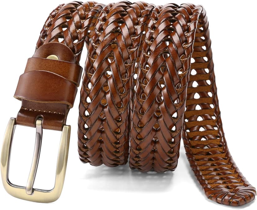 SENDEFN Leather Braided Belts for Men, 1 3/8" Casual Woven Leather Belt for Men Jeans Golf Dress Pants with Gift Box