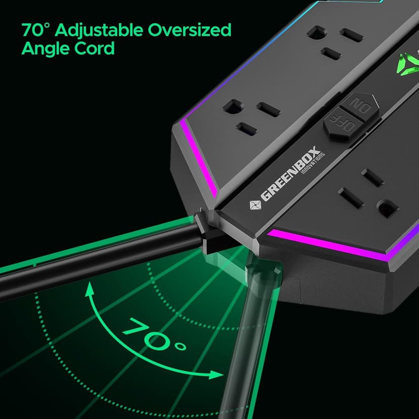 4000J Surge Protector Power Strip with USB Ports, 6 Outlet Power Strip with RGB Lights and PD 20W Fast Charging, Wide-Spaced Outlet Perfect for e-Sports, Game PC, Home and Offices