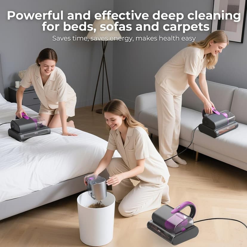 Bear Mattress Vacuum Cleaner, Bed Vacuum Cleaner with 253.7nm UV-C Light, 140°F Heat, HEPA Filter, 15Kpa Strong Suction Versatile Handheld Vacuums for Bed, Sofa, Couch, Dust & Pet Hair(Corded)