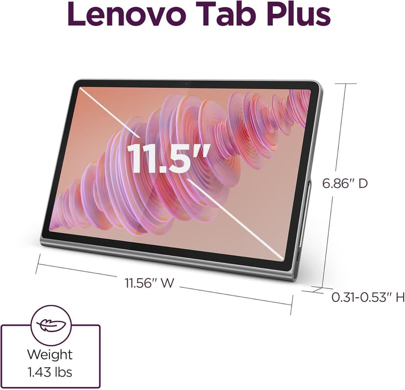Lenovo Tab Plus - 2024 - Premium Entertainment Tablet - 8 JBL® Speakers - 11.5" 2K LCD Touch Display - 8GB Memory - 128GB Storage - MediaTek™ Helio G99 - Folio Case Included - Luna Grey