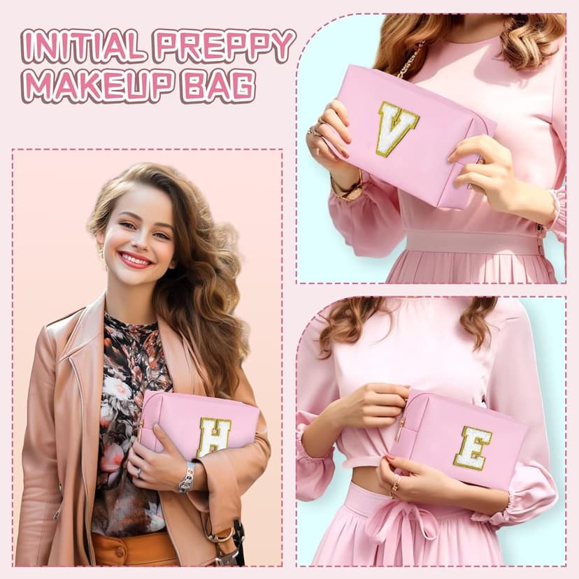 TOPEAST Gifts for Friends Female Mom, Cute Makeup Bag Small Pink Cosmetic Bag Travel Toiletry Bag, Personalized Birthday Gift for Women Girl, Preppy Travel Stuff for Girls (Pink C)