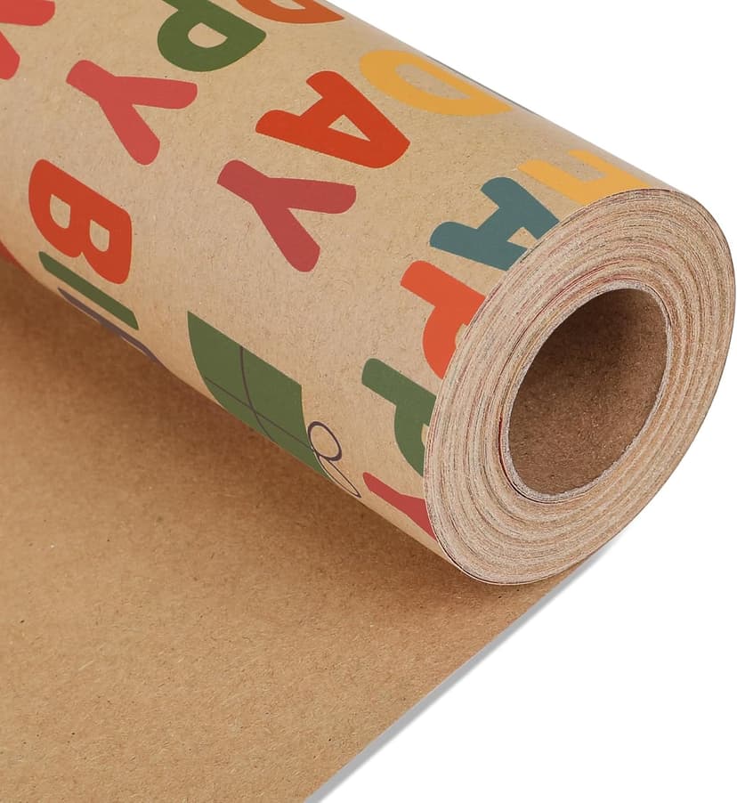 Kraft Wrapping Paper,Colorful Happy Birthday Pattern For Boys Girls, Perfect For Birthday Party, Baby Shower NESCCI Birthday Wrapping Paper,Gift Wrapping Paper Roll-17 inch X 32.8 Feet B0D3X3XZQC