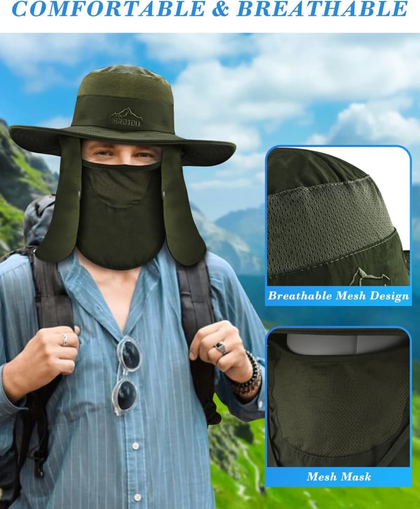 BROTOU Sun Cap Fishing Hats, UPF 50+ Wide Brim Outdoor Protection Hat, Sun Hat with Face & Neck Flap Cover for Men and Women