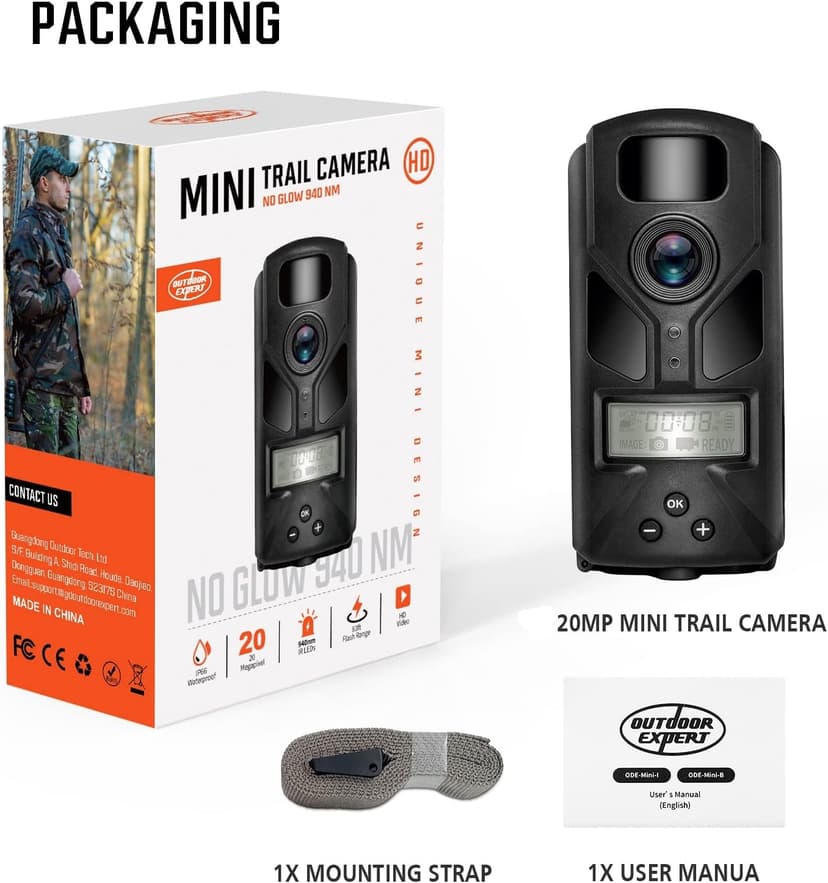 20MP MINI Trail Camera,1080P Hunting Trail Camera with No Glow 940nm Night Vision Motion Activated IP66 Waterproof,80ft Illumination Range Hunting Game Cam for Wildlife Monitoring